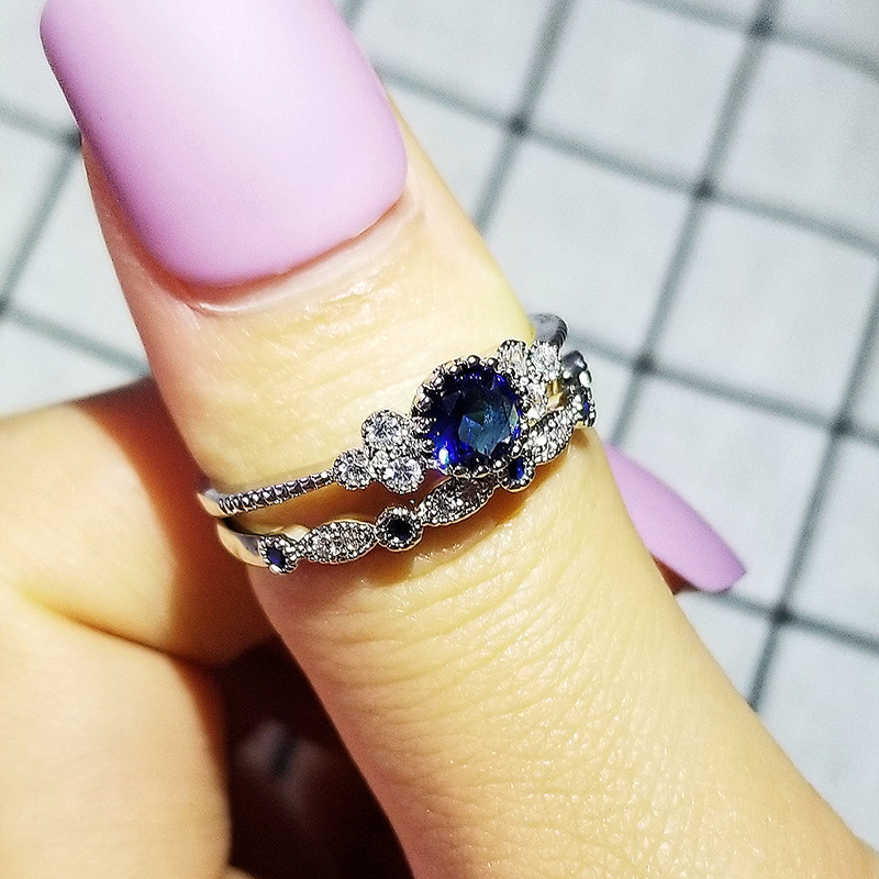 Zircon Women's Ring Copper Plated With Green And Blue Gemstones_voghion.com