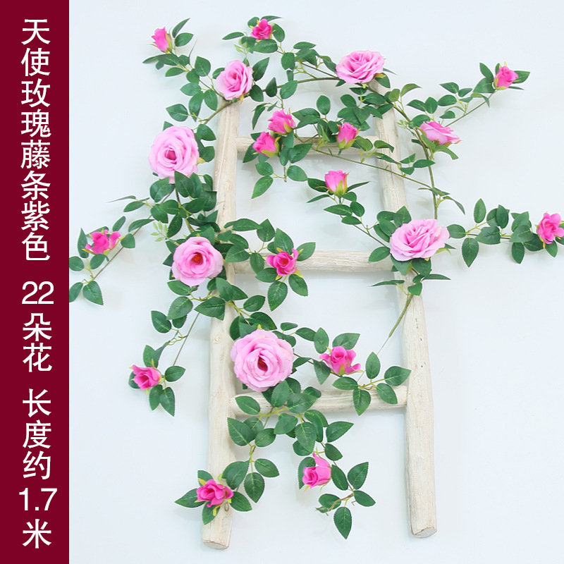 Simulación de vid de plástico rosa boda ventana de la casa floral enredada vid decoración pared red imitación fondo de plantación