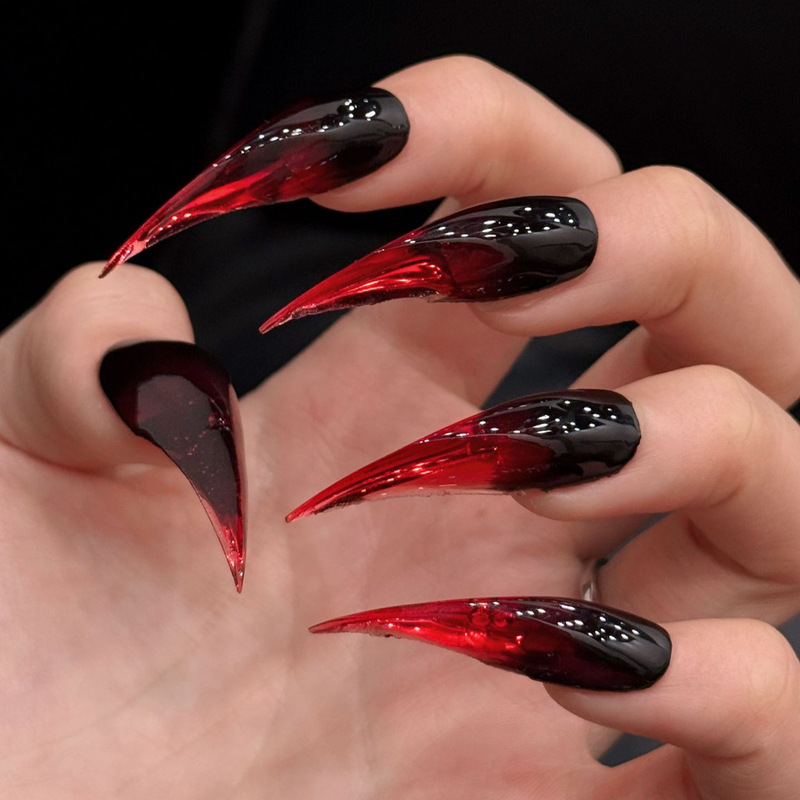 European and American Cross-Border Hot-Selling Nail Art Dragon Claw Eagle Claw Wearable Nails Red and Black High-End Style Extension Nails Light Luxury Fake Nails