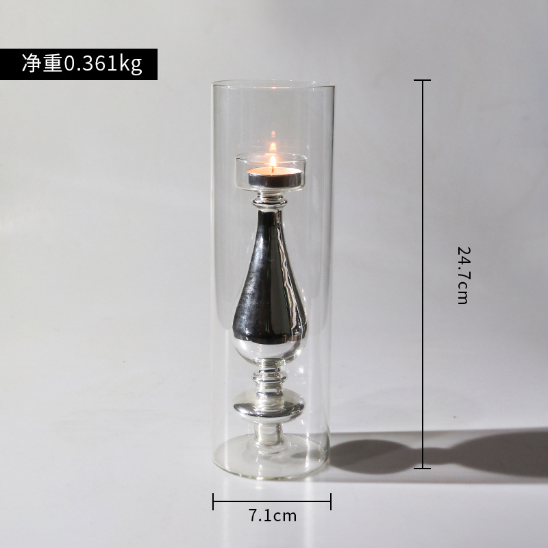 Candelabro de vidrio columnar en forma de paraguas para el hogar minimalista de estilo europeo, decoración de mesa de sala de estar de lujo ligero creativo, botella de vidrio hecha a mano