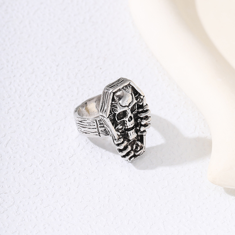 Yunjin transfronteriza nuevo europeo y americano retro cráneo anillo hombres hip hop punk estilo aleación de zinc joyería al por mayor image 3