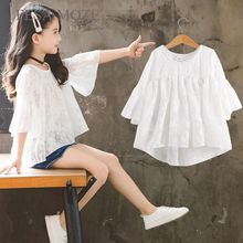 女童短袖T恤2024夏季儿童新款韩版半袖宽松洋气中大童雪纺衬衫