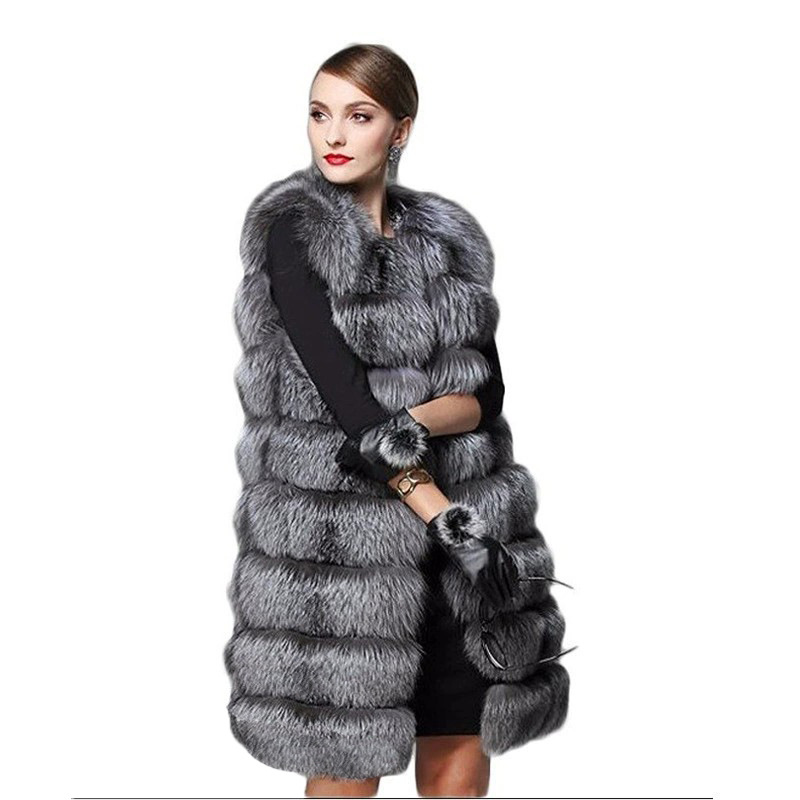 Dámske oblečenie kožušinová vesta dámska jesenná a zimná nová dlhá strieborná vesta veľkej veľkosti_voghion.com
