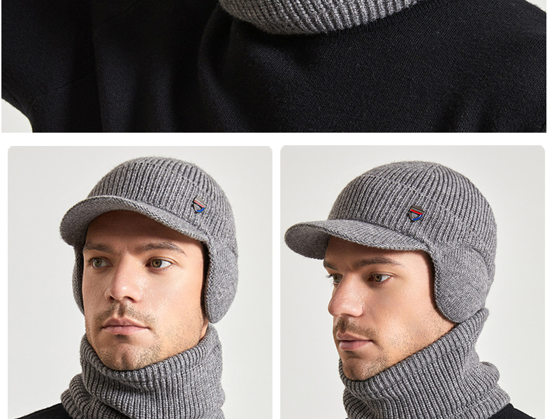 9148 Winter warme oorbescherming nekset plus pluche wollen gebreide herenmuts_voghion.com