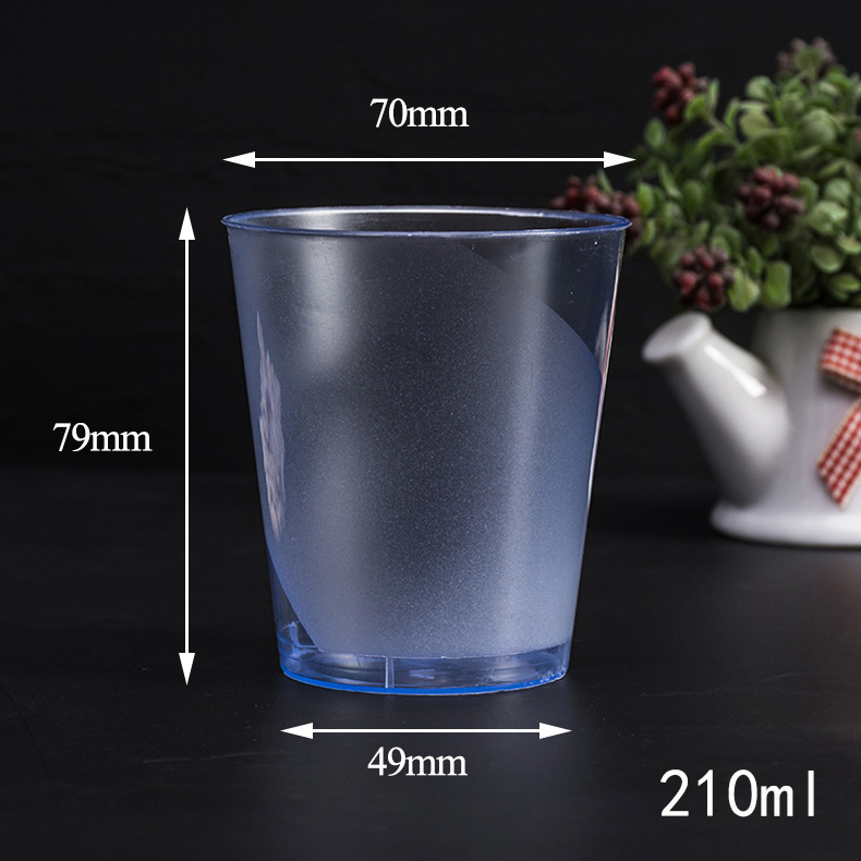 Taza de aviación desechable de plástico duro 210ml taza de engrosamiento rígida bebida transparente esmerilado espacial