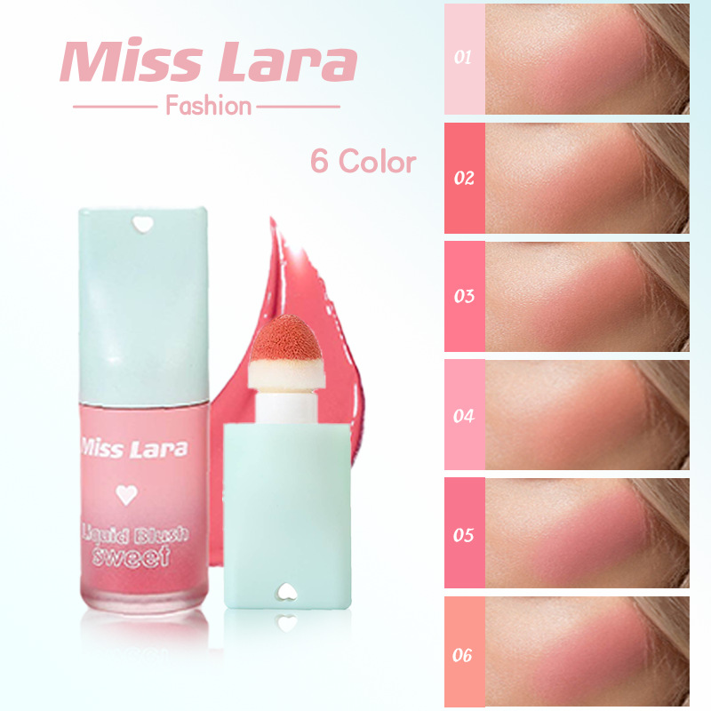 Rubor Líquido MissLara con Aplicador de Esponja, Macaron, 6 Colores, Ligero, Natural, Iluminador, Maquillaje Transfronterizo
