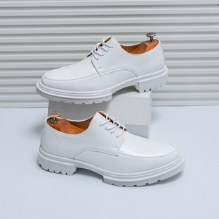 Men's Business Casual Leather Shoes Photo Studio Photographed Leather Shoes Lace-up Doudou Korean Fashionable Men's Shoes Driving Shoes White Shoes