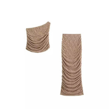 外贸单！新款亮饰蕾丝斜肩上衣4813304 蕾丝高腰迷笛裙 4813305