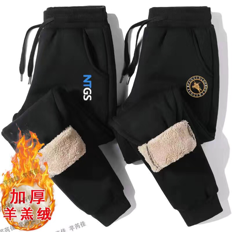 Men's Winter Sports Pants with Fleece Lining, Thickened, Loose Fit, Plus Size, Casual Long Pants, Versatile