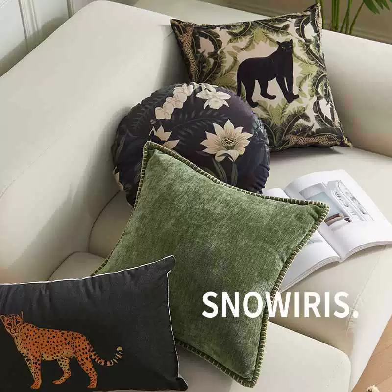 Pillow, retro sofa for bed, American style, leopard