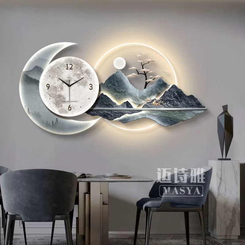 2025 nuevo estilo de pintura de decoración del restaurante reloj de lujo moderno reloj de pared de fondo de la sala de estar reloj creativo lámpara de pared pintura