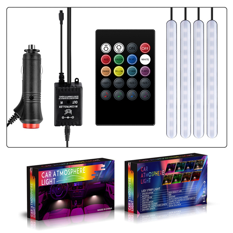 Luz de ambiente del automóvil, modificación gratuita en el automóvil, luz de ambiente LED de ocho colores, luz de pie usb del automóvil, luz de ritmo de música interior