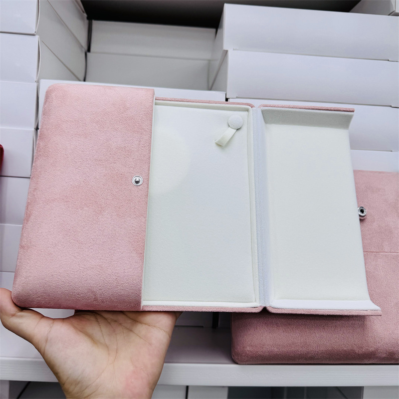 新款粉色绒布双开可打开暗扣爱心珍珠饰品收纳礼物包装盒柜台陈列