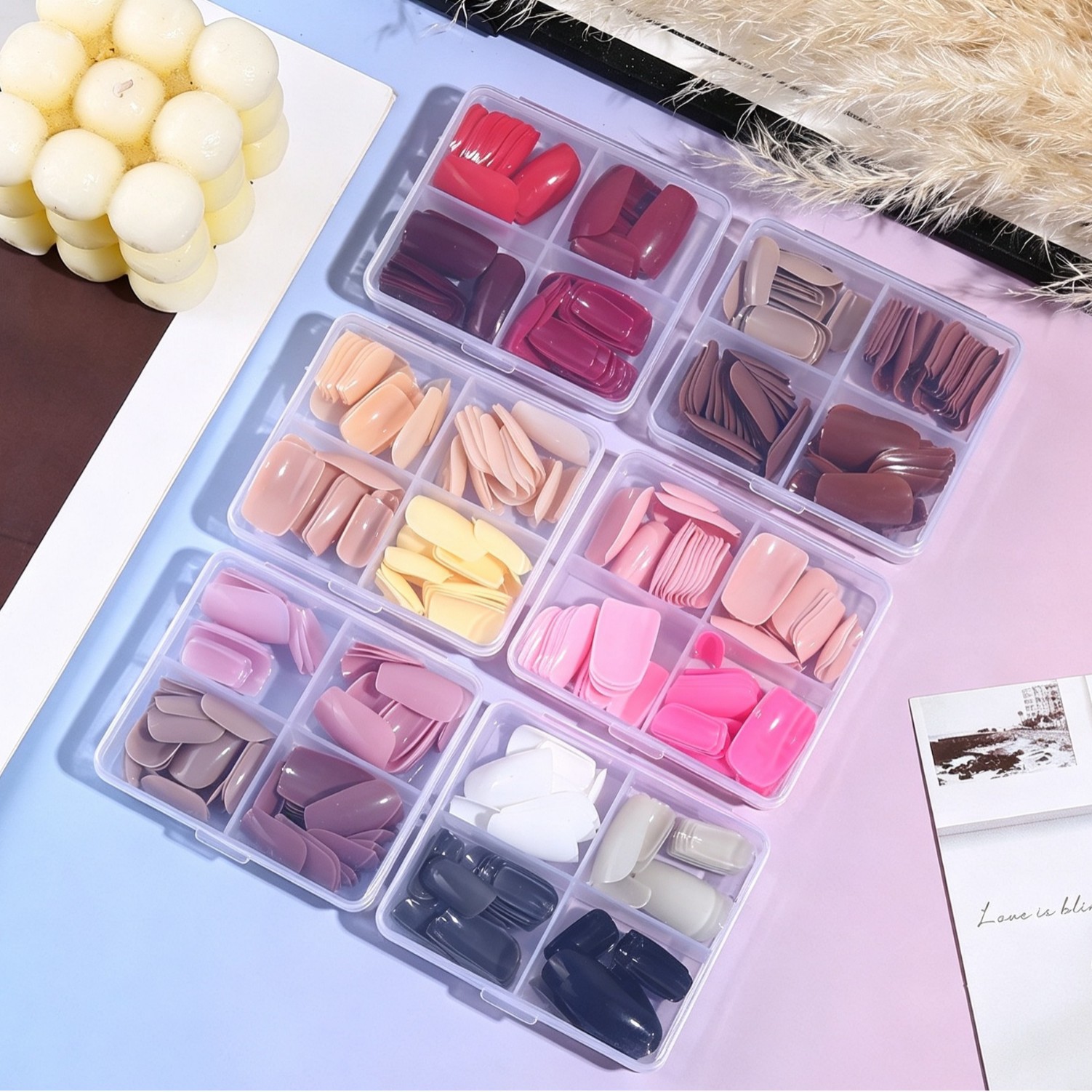 French-Style Heart-Shaped Press-On Nails Wholesale, 96 Pieces of Large Square Nails, European and American Foreign Trade Supply