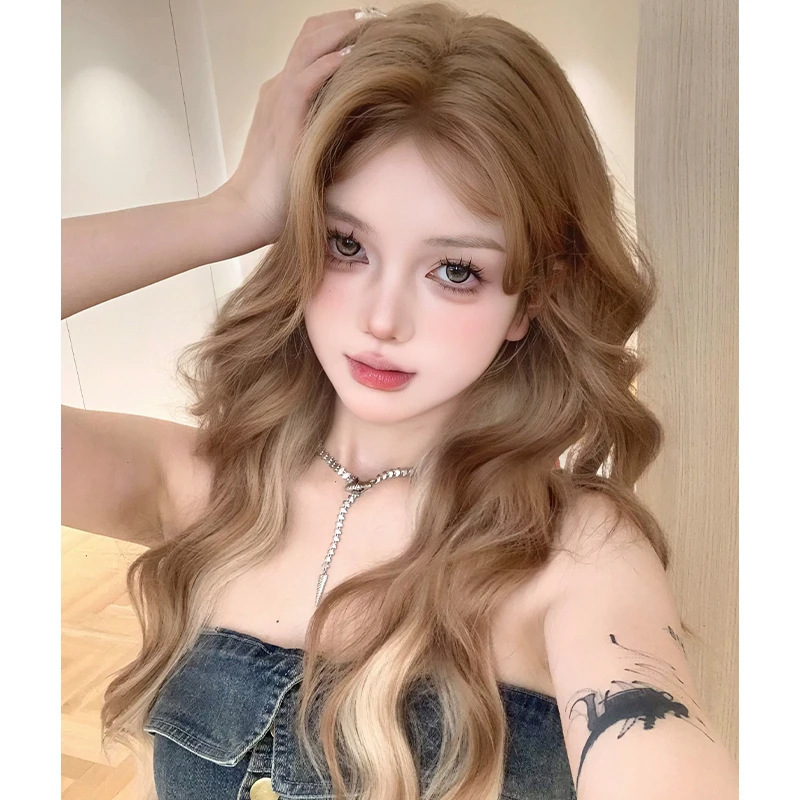 crazy bird wig full head cover Asian white gold highlight long hair curly hair simulation hair daily wool roll natural full top crazy bird wig full head cover Asian white gold highlight long hair curly hair simulation hair daily wool roll natural full top