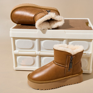 Northeast Snow Boots Women's Winter Short Tube One 2024 New Thick Bottom fleece-lined Thickened Warm Thick Western Style Cotton Shoes