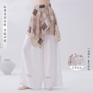 民族舞国风印花围裙舞蹈服不规则半身裙禅意一片式裹裙现代舞屁帘