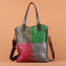 真皮包女新款头层牛皮女式复古手工擦色单肩斜挎包大容量托特包