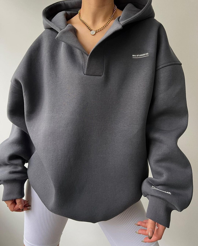 2026 European and American Cross-Border New Style Fleece-Lined Hooded Printed Long-Sleeve Basic Versatile Sweatshirt Amazon V-Neck Fleece Shirt