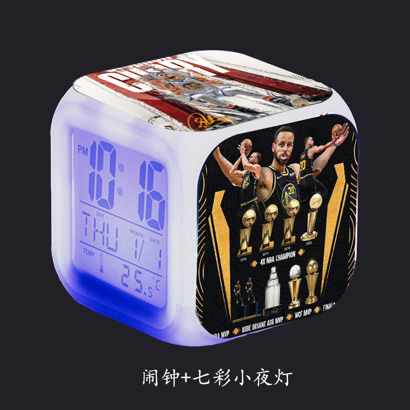 NBA篮球周边库里欧文杜兰特哈登七彩闹钟时钟摆件小礼品纪念生日