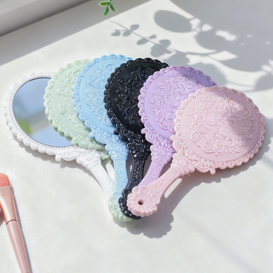 欧式复古椭圆形迷你手持化妆镜随身携带玻璃手柄镜单面梳妆小镜子