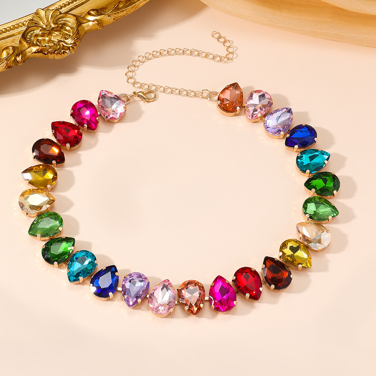 Sweet Geometric Artificial Crystal Ferroalloy Cable Chain Choker Wholesale display picture 2