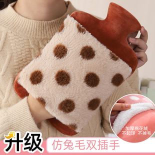 Cross-border imitation rabbit plush hand warmer hot water bag water filling warm belly thickened explosion-proof warm water bag PVC liner wholesale