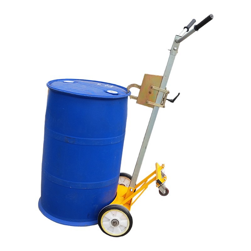 Fabricante personalizado coche de barril de aceite empujado barril de hierro barril de plástico barril herramientas de manejo de barril de gavilón fijación boca de mordida dos ruedas