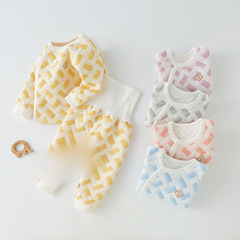 Children's warm indoor set autumn and winter baby pajamas pure cotton autumn clothes autumn pants high-waist belly protection for girls home clothes