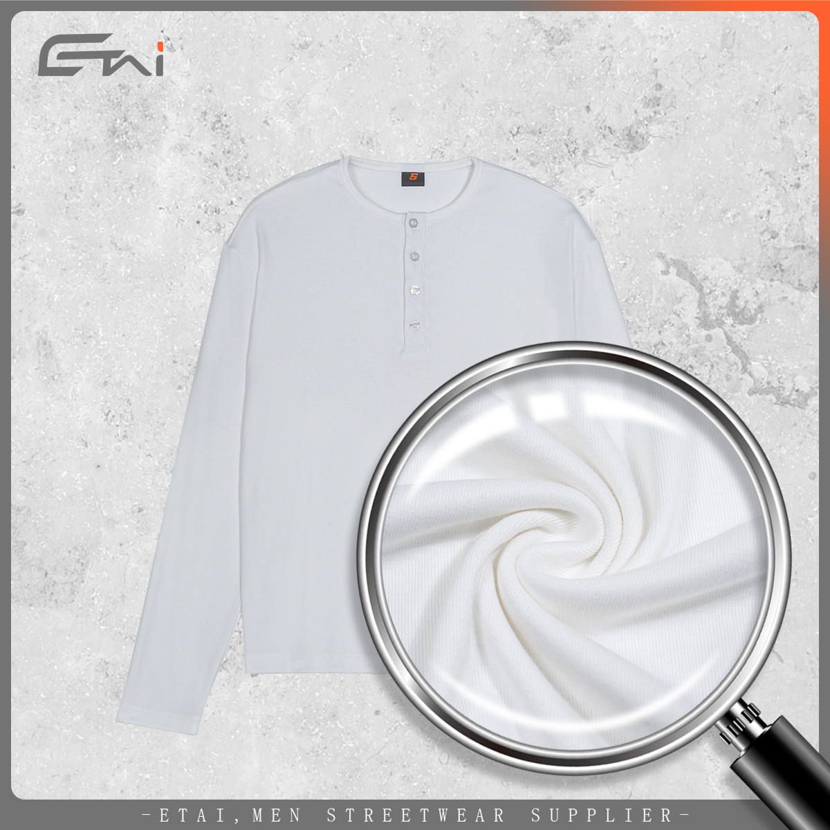 ETAI ropa de hombre primavera y otoño de manga larga camiseta de color sólido Henry camiseta hombre simple casual cuello redondo suelto con base