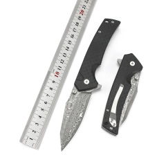 新品折叠刀G10手柄大马士革钢刃日常家用收藏户外工具露营edc小刀