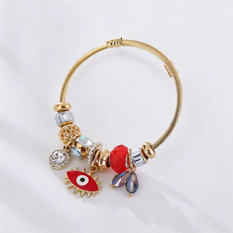 New DIY Panjia Doraemon Devil's Eye Diamond-Encrusted Bracelet Stainless Steel Adjustable Bracelet Fashion Trendy Bracelet New DIY Panjia Doraemon Devil's Eye Diamond-Encrusted Bracelet Stainless Steel Adjustable Bracelet Fashion Trendy Bracelet