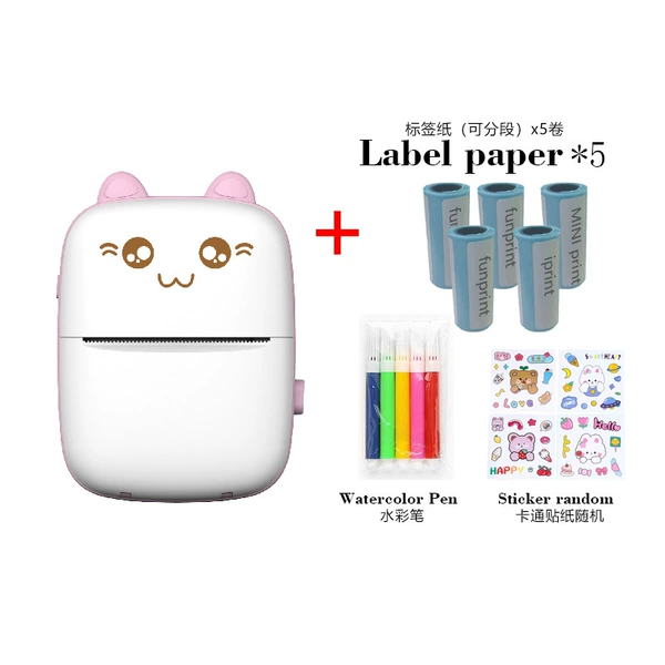 C9 English version white pink, 5 rolls label paper, watercolor pens, random stickers