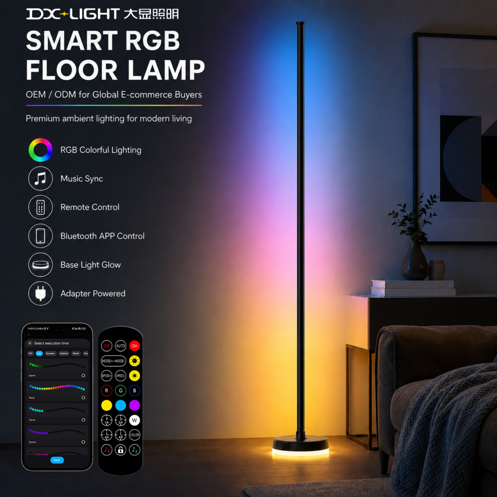 Transfronterizos de venta en caliente iluminante inferior luz de piso ambiente inteligente Bluetooth dormitorio iluminación de pared de esquina luz de piso