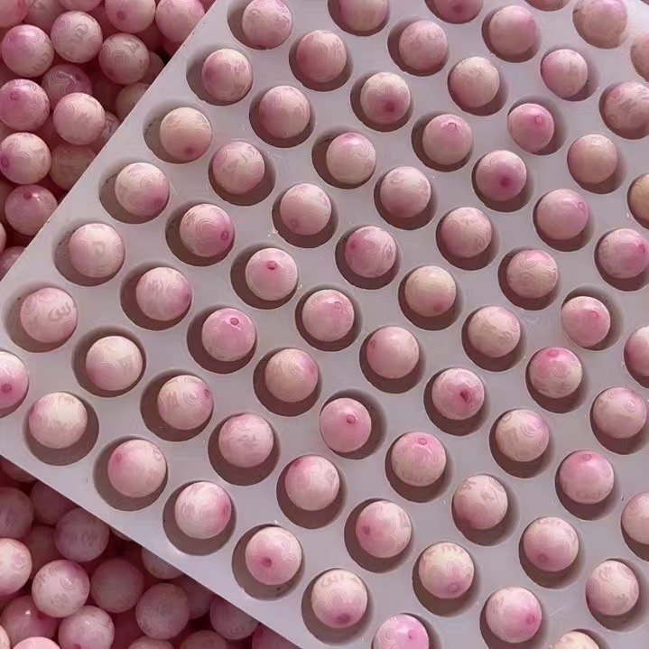 Розовый шарик-мантра шести символов 12мм.