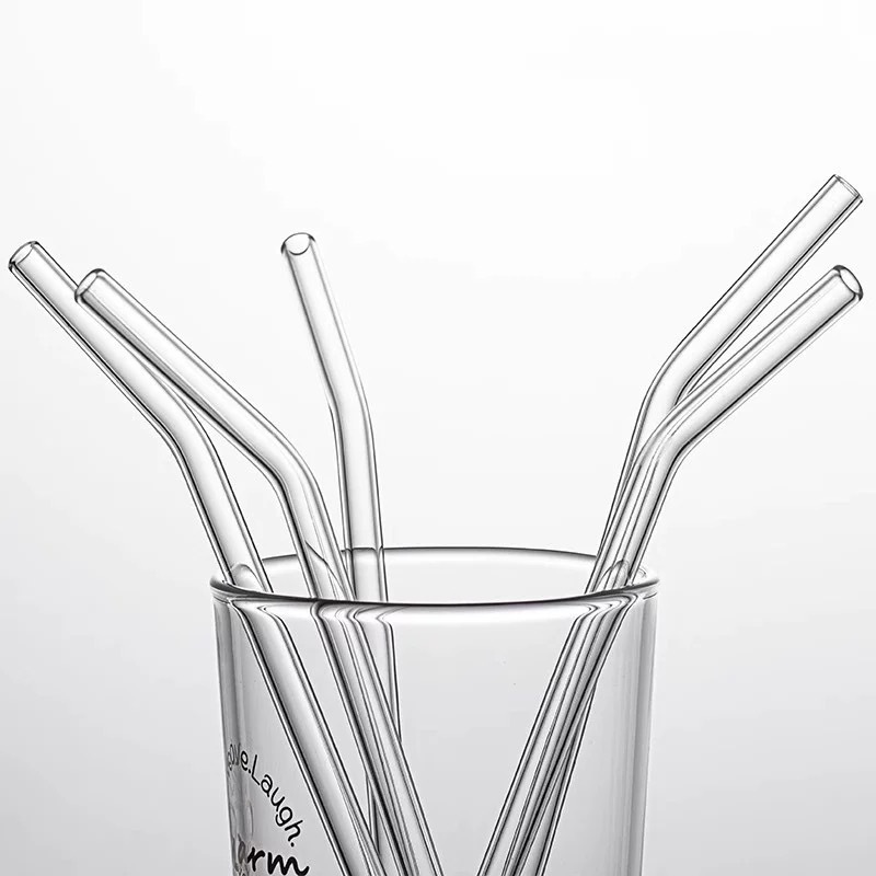 Combinación de paja de vidrio transparente resistente al frío y al calor no desechable jugo de leche paja de leche té conjunto de tubería de bebida transparente
