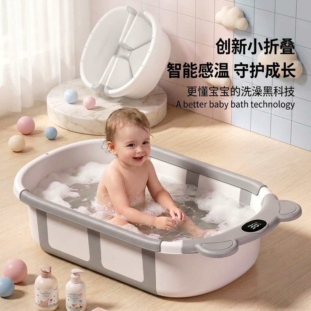 Baña plegable de pequeño volumen, bañera infantil transfronteriza, bañera sensible al calor, artículos recién nacidos, artefactos de baño para niños