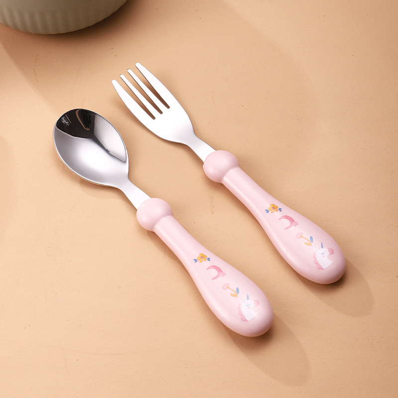 Round handle fork spoon pink