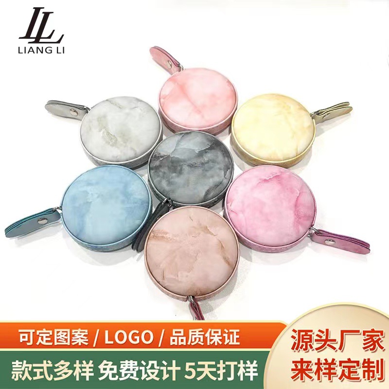工厂批发迷你马卡龙PU皮革小卷尺自动伸缩量衣卷尺便携家用软尺