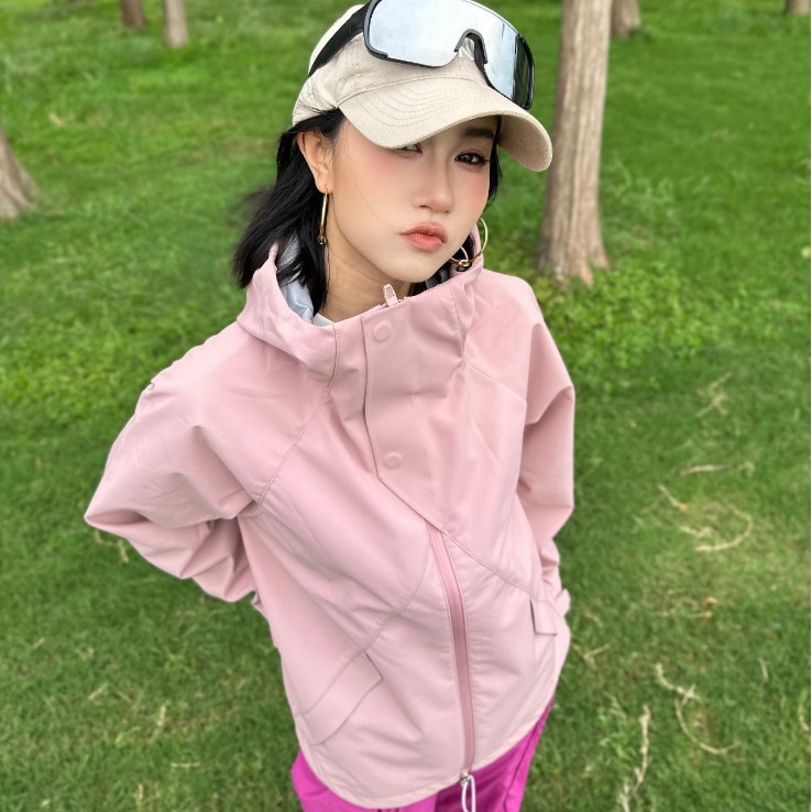 Autumn Mountain Shell Jacket for Men and Women, Water-Resistant, Magnetic Collar, Dopamine Color, Petite Outdoor Hiking and Mountaineering Clothing