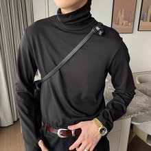 秋季男士时尚简约纯色百搭打底衫男韩系氛围感半高领修身长袖T恤