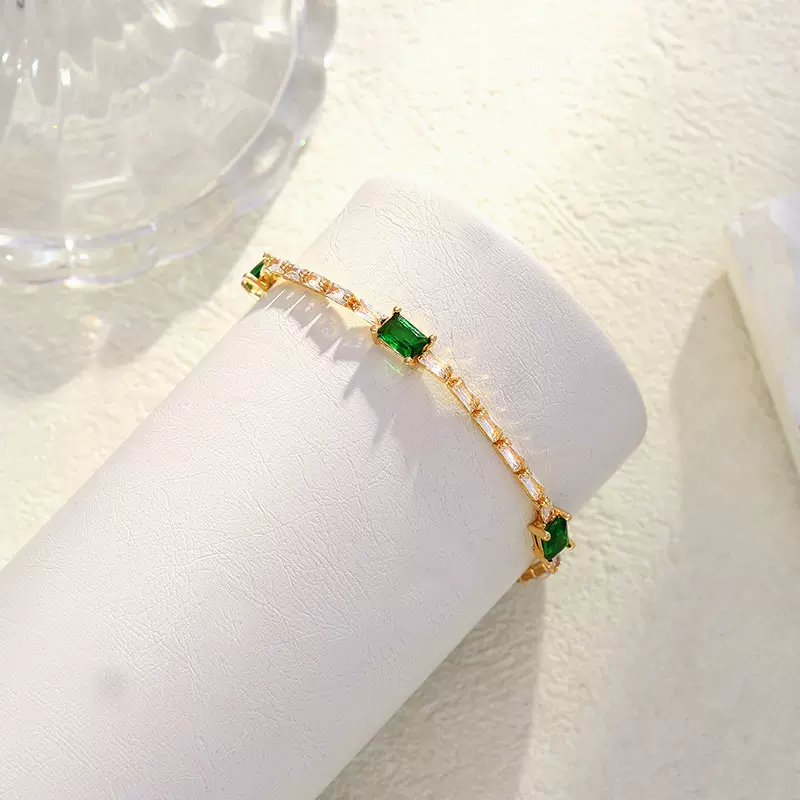 CDD铜镶嵌祖母绿锆石手链高质感轻奢风简约时尚饰品源头工厂
