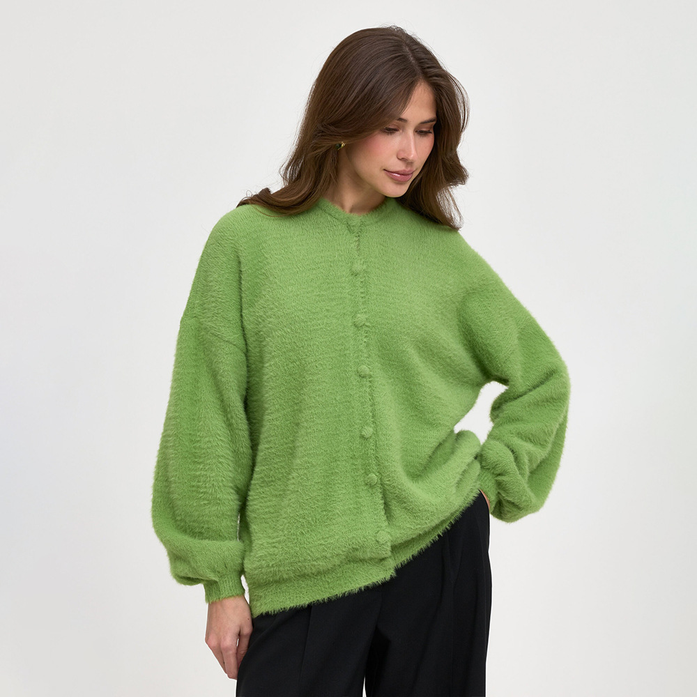 Suéter transfronterizo Europa y América 2026 primavera y verano nuevo cuello redondo de hebilla de una sola fila cardigan suelto vento perezoso camisa de punto casual