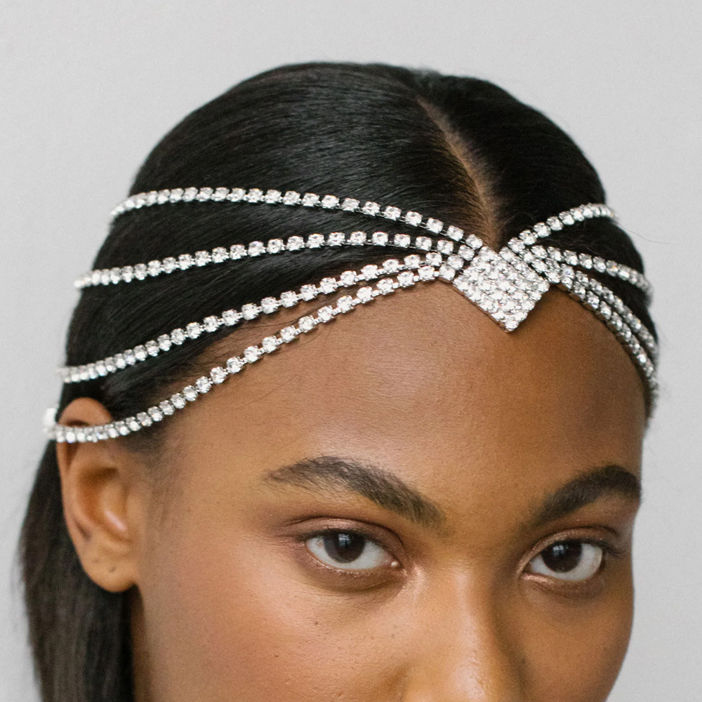 Nouvelle chaîne de sourcils de coiffure bohème accessoires de cheveux rétro multicouches ins chaîne de front de mariée en strass chaîne de cheveux_voghion.com