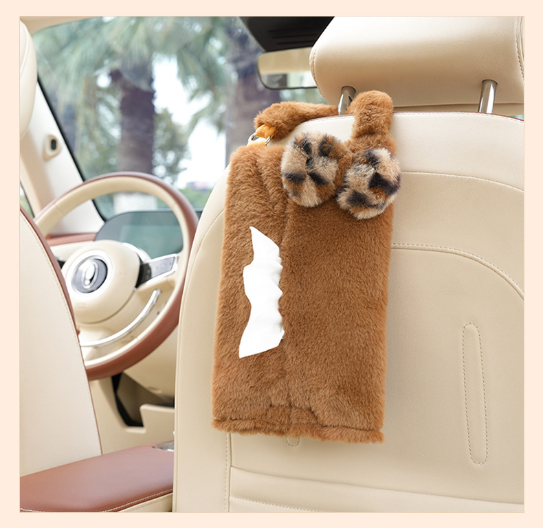 Leopard Print Car Tissue Box, Fashionable Cross-Border Multifunctional Hanging Tissue Box for Car, Creative Car Tissue Hanging Bag