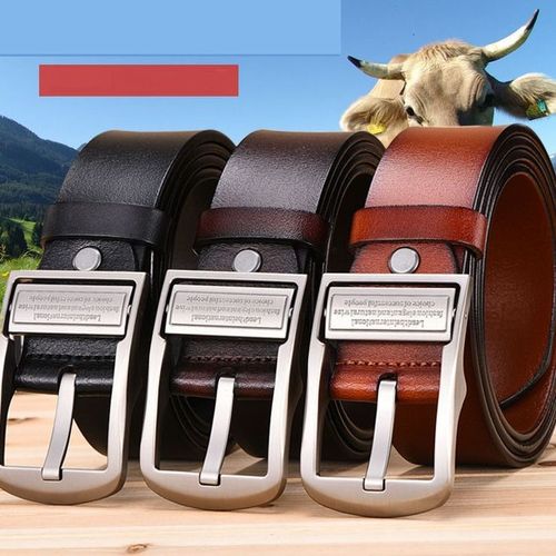 Men's Genuine Leather Belt Retro Calfskin Pin Buckle Belt Double Head Business Casual Versatile Trouser Belt