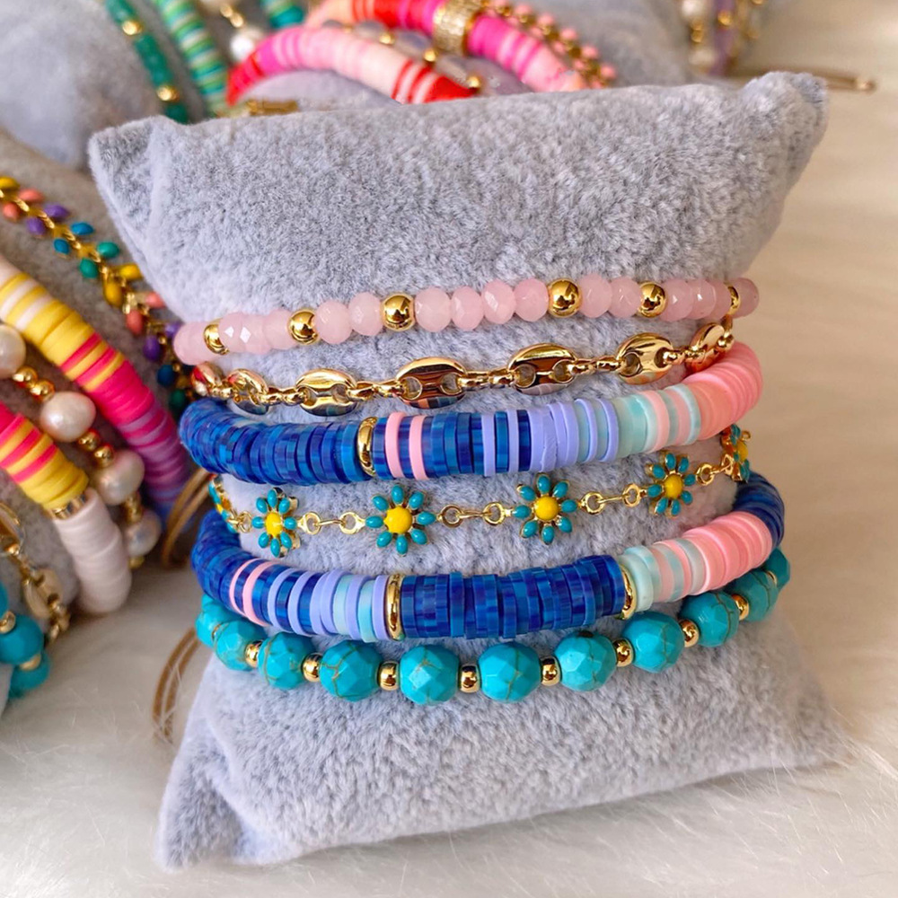 Retro Geometric turquoise soft clay Metal Beaded Womenu0027S Bracelets