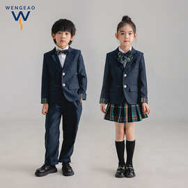 小学生西装校服英伦风礼服幼儿园园服女童格子套装表演服装学院风