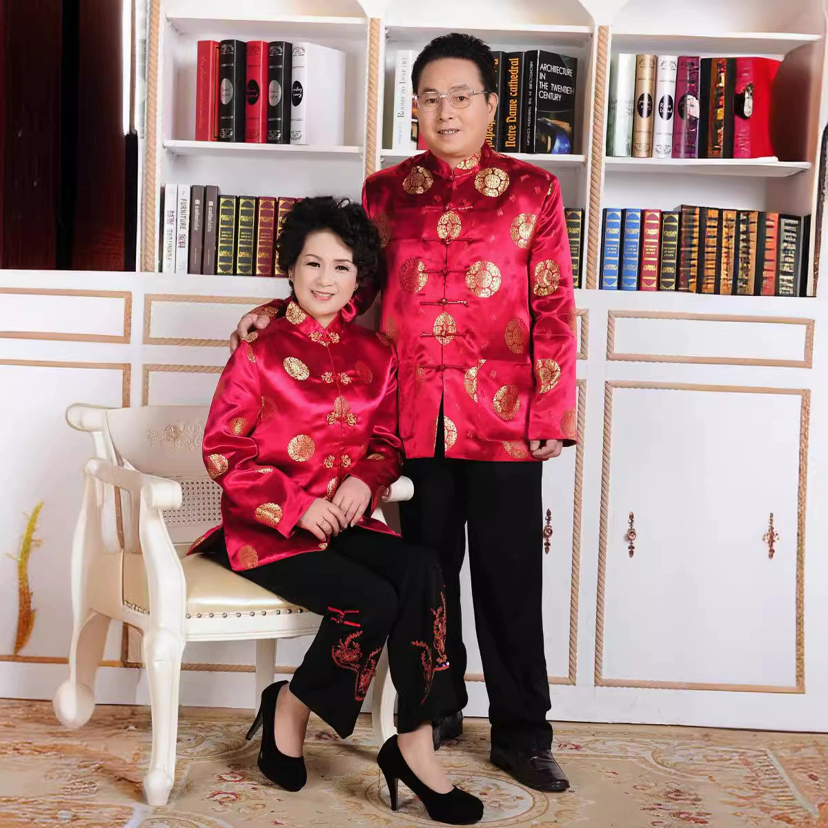 Осеннее платье в пожилых 2383-2 пара Тан костюм мужчин и женщин с длинными рукавами день рождения китайское платье пожилых тонкое пальто