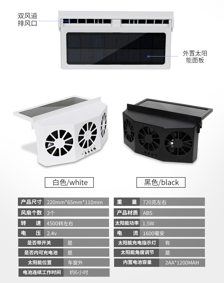 Summer Solar-Powered Three-Head Car Exhaust Fan, Car Cooling Solar Ventilation Exhaust Deodorizing Electric Fan